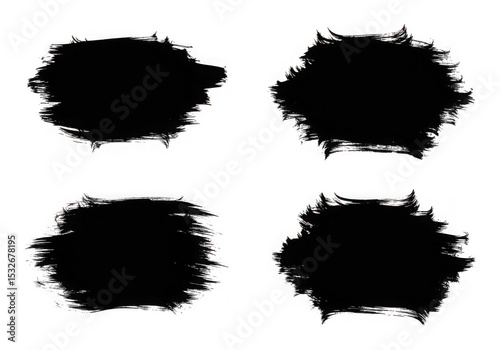 Four black brush strokes isolated on transparent background