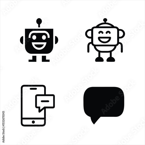 Chatbot on Mobile Vector Illustration Icons