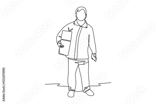 one continuous line draw of the courier brought the goods. Courier activity minimalist concept. Delivery at simple line design.