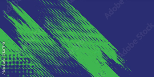 Abstract Sport Background with Green and Blue Brush Texture and Halftone Effect. Dirty Grunge Background modern art grunge