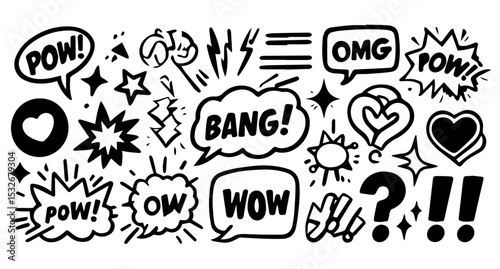 boom set of hand drawn icons for your design