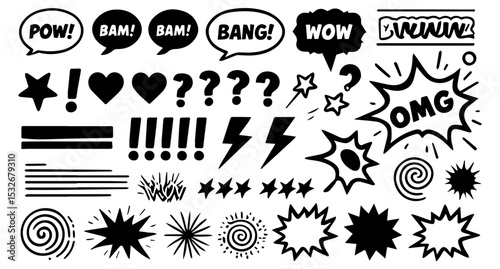 boom set of hand drawn icons for your design
