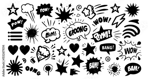 boom set of hand drawn icons for your design