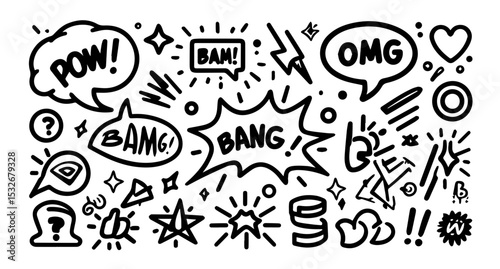 boom set of hand drawn icons for your design