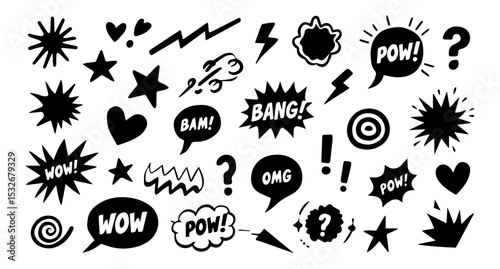 boom set of hand drawn icons for your design