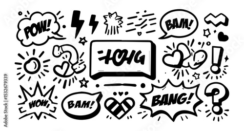 boom set of hand drawn icons for your design