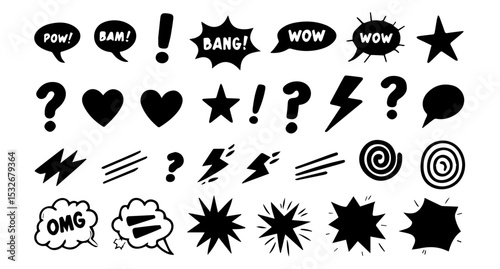 boom set of hand drawn icons for your design