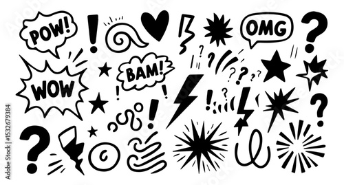 boom set of hand drawn icons for your design