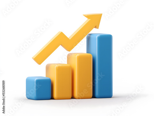3d three-dimensional rising arrow, data rising indicator icon, business model concept icon, data analysis icon