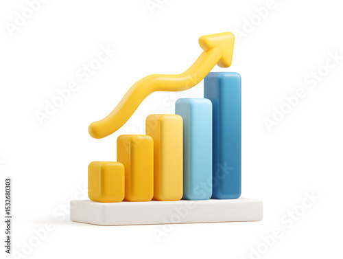 business graph on white background，3d three-dimensional rising arrow, data rising indicator icon, business model concept icon, data analysis icon