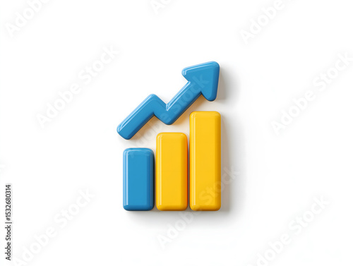 business graph with arrow，3d three-dimensional rising arrow, data rising indicator icon, business model concept icon, data analysis icon