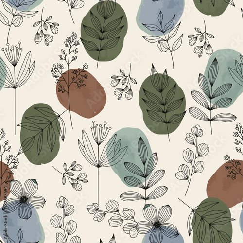 Seamless textile floral pattern on light background. Vector illustration