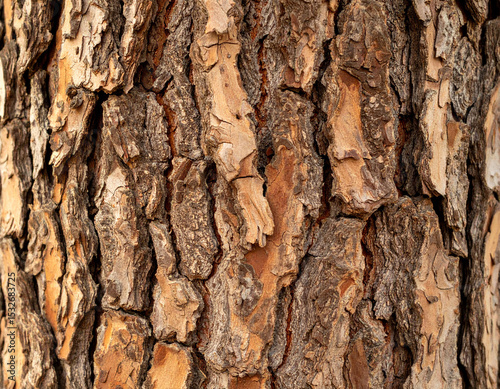 Close-up of Textured Tree Bark Showing Detailed Patterns and Natural Colors photo