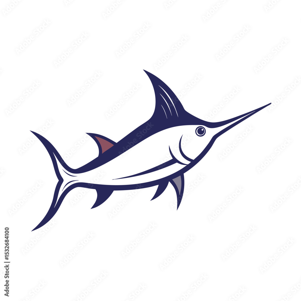 Fototapeta premium Swordfish With Vector Outline Illustration