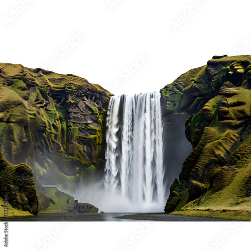 Majestic Waterfall with Lush Green Cliffs isolated on a transparent background 