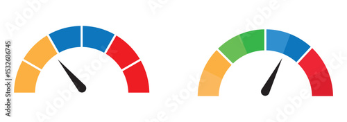 Dashboard speedometer icons set. Tachometer icon isolated. Performance indicator sign. Car speed. dashboard with arrows. Infographic of risk, gauge, score progress eps 10