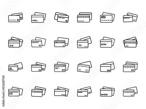 Collection of Credit and Debit Card Line Icons – Black Silhouettes on White Background for Finance, Banking, and Payment Interface Design

