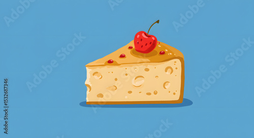 Delicious Cheesecake Slice with Cherry Topping A Sweet Treat Illustration