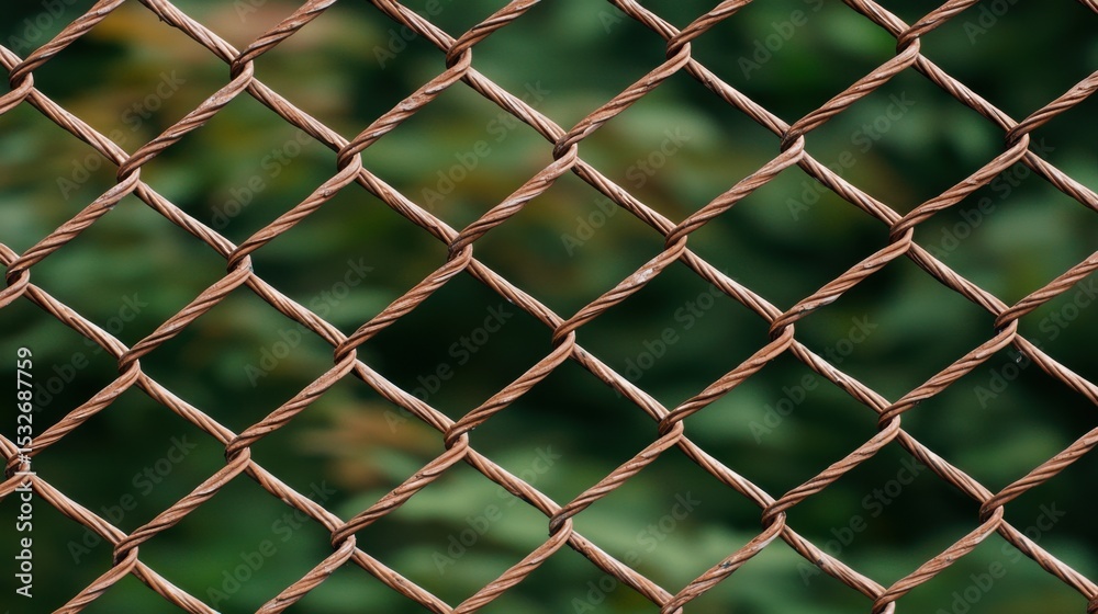 Fototapeta premium Detailed Shot of Electric Fence Netting Against a Blurred Green Background, Capturing Texture and Design of Protective Barrier in High Resolution