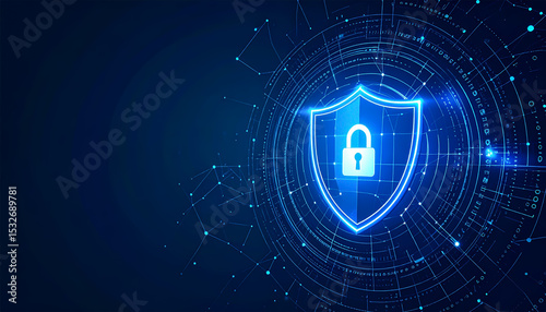 Security concept sheild lock blue tech background