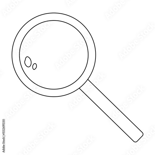 Coloring page for kids with outline drawing of magnifying glass. School science and discovery concept. Natural science lesson. For entertaining kids, back to school or education black and white design