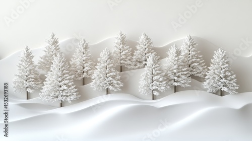 Serene winter landscape with snow-covered trees and gentle hills