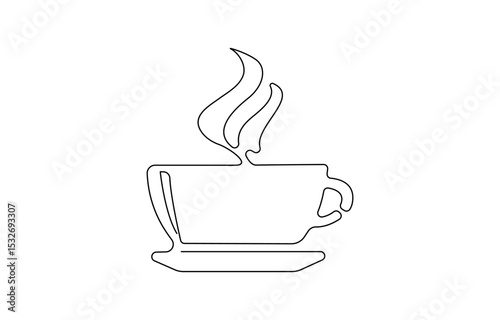 Continuous one line drawing of a coffee cup with heart-shaped steam, A cup of coffee with steam in single line draw illustration. Coffee cup continuous line sketch tea icon  sketch drink single art.