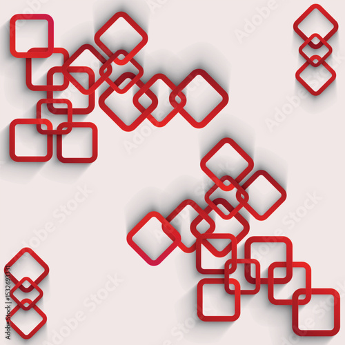 Abstract composition of red rounded squares with 3D effect