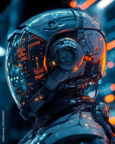 Futuristic Robot Helmet with Advanced Display