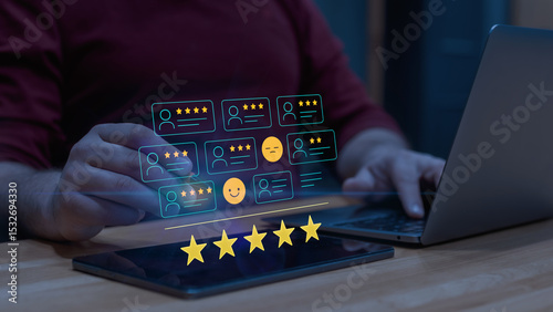 Holographic Customer Satisfaction Rating Dashboard - Online rating.