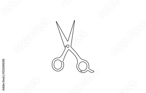 One line continuous stylist scissors symbol concept. Barber haircut beauty salon lifestyle. Digital white single, Barber haircut beauty salon lifestyle. Digital white single line sketch drawing.