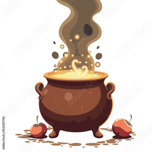 Flat Cauldron with Steam and Bubbles, Witch Brew Icon