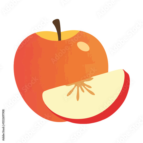 Flat Apple Slice and Whole Fruit Icon in Autumn Colors