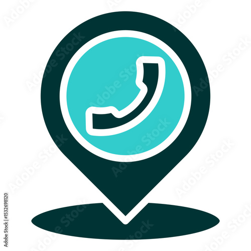 Contact Location - Glyph Dual Tone Silhouette icon - Map pin with a phone icon, symbolizing a business contact point or reachable location