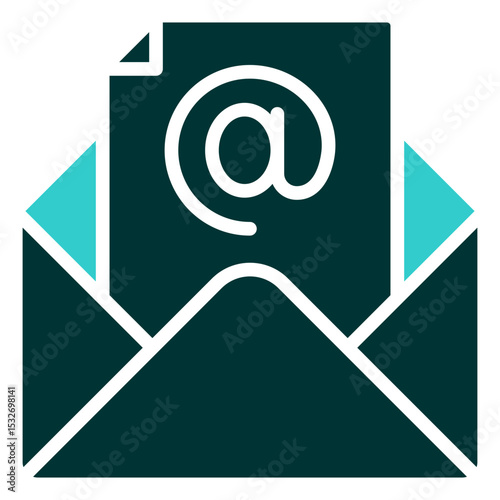 Email Document - Glyph Dual Tone Silhouette icon - Open envelope with mail symbol document, representing email message or digital correspondence