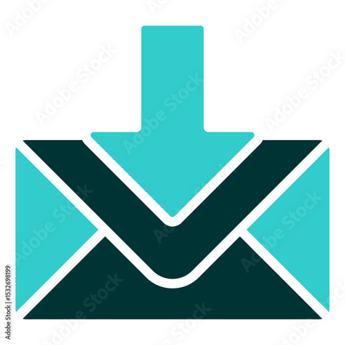 Inbox - Glyph Dual Tone Silhouette icon - Envelope with downward arrow, indicating message receipt or inbox download