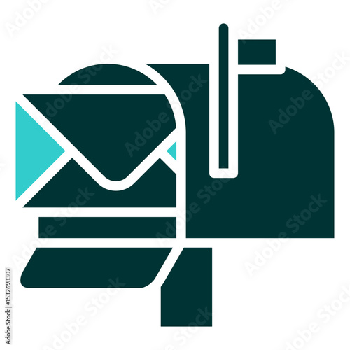 Postal Mail - Glyph Dual Tone Silhouette icon - Mailbox with flag and letter, symbolizing traditional mailing services and postal contact