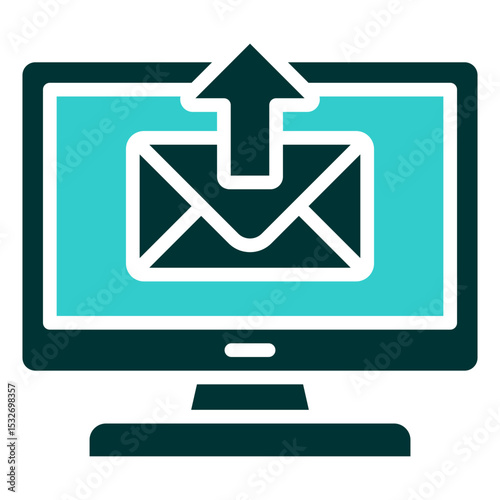 Send Email Online - Glyph Dual Tone Silhouette icon - Computer screen with outgoing envelope, representing web-based email sending