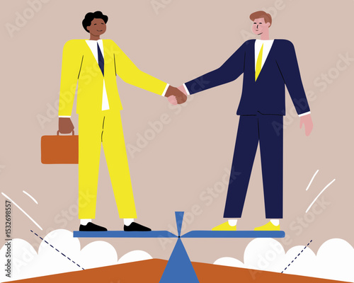 Business partnership agreement handshake deal collaboration success negotiation balance concept illustration