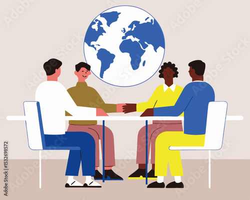 Global business meeting international collaboration diverse team world partnership negotiation teamwork concept