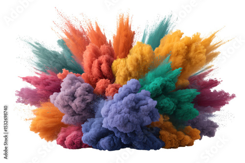 Colorful powder explosion isolated on transparent background