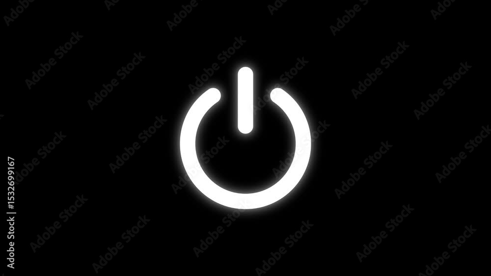 Flickering animation of a power reset button icon against a black background