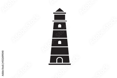 Lighthouse Silhouette Vector – Bold Black Icon for Nautical, Coastal, and Travel-Themed Designs

