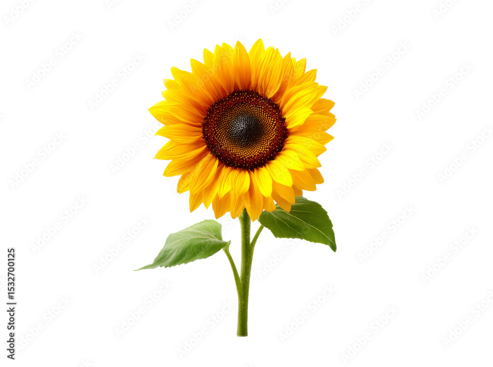Obraz premium Single sunflower isolated on black background vibrant yellow petals, Isolated On Transparent Background