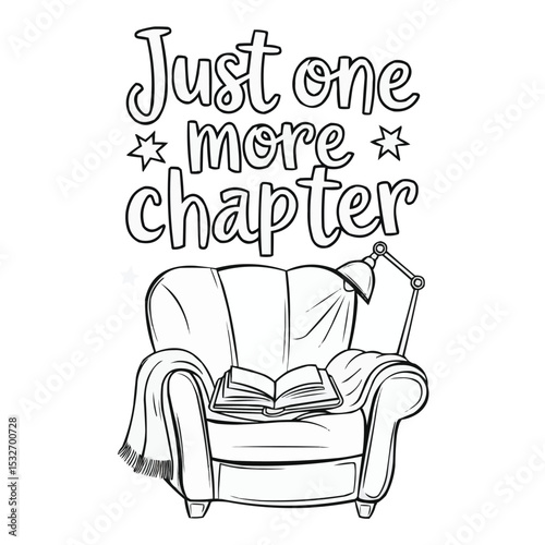 Cozy 'Just One More Chapter' Reading Nook Coloring Page Design