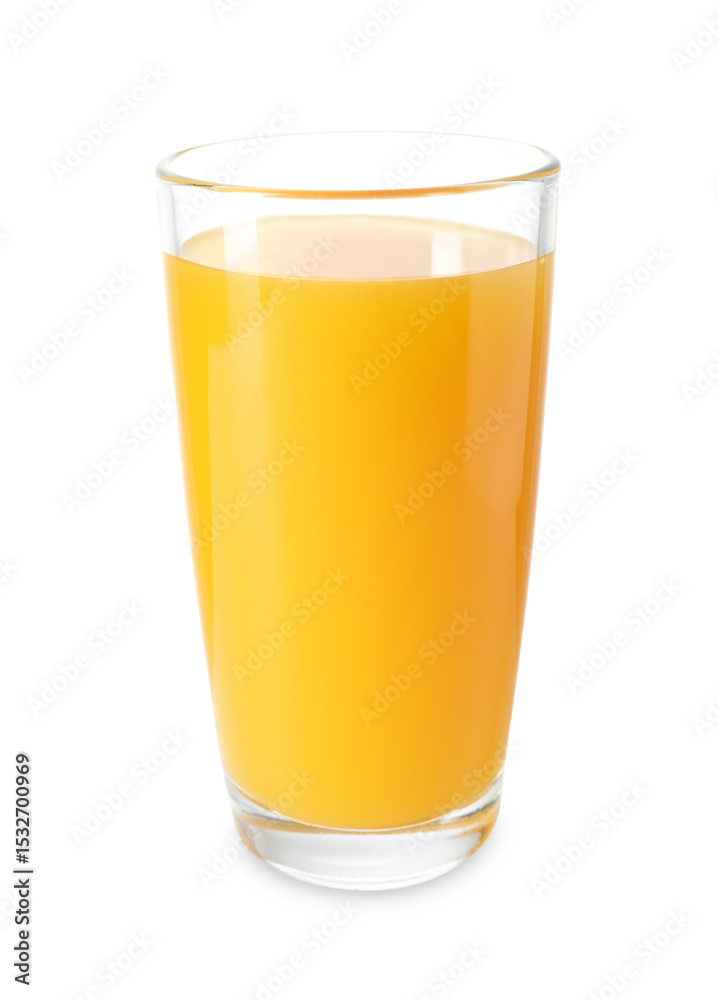 Tasty mango juice in glass isolated on white Tasty mango juice in glass isolated on white