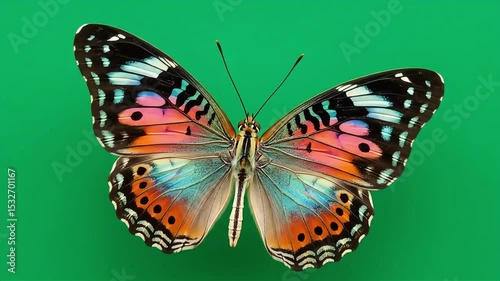 Vibrant Macro Detailed Butterfly on Green Background Animal Portrait