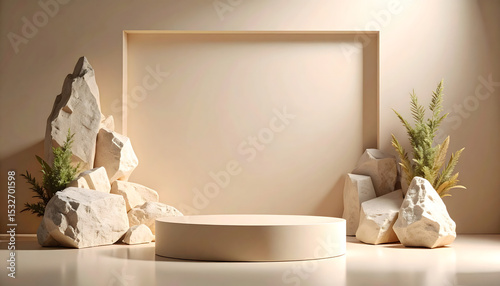 Beige Background with Irregular Stone Frame and Flat Lighting