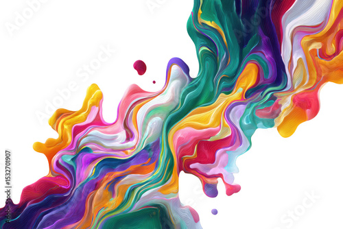 Abstract colorful liquid paint splashes isolated on transparent background