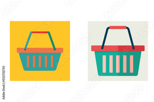 Vector illustration of a shopping basket isolated on colorful square backgrounds